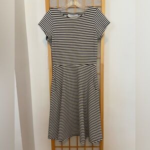 Classic Black & White Striped Midi Dress